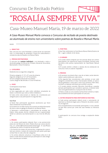 A Casa-Museo Manuel María convoca unha nova edición do Concurso de recitado de poesía sobre poemas de Rosalía e Manuel María