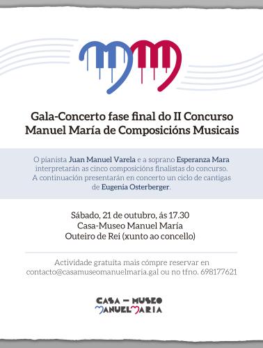 O sábado 21 de outubro Gala-Final do Concurso Manuel María de Composicións Musicais